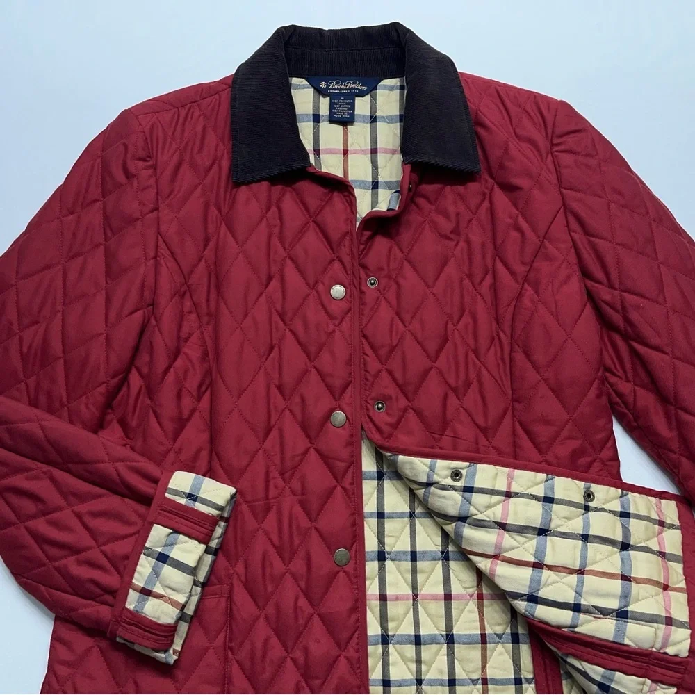 Brooks Brothers Diamond Quilted Jacket Womens Size 10 Insulated Corduroy Collar - Picture 1 of 14